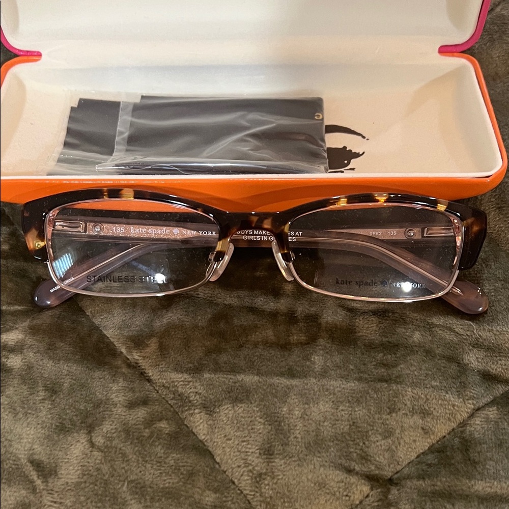 kate spade Tortoise and Pink Rectangular Eyeglasses
